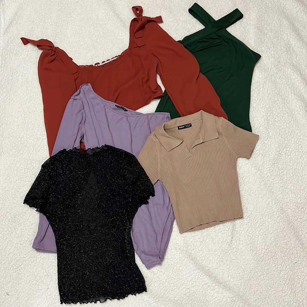 🦋 SHEIN Haul bundle  - 5 shirts tank/ crop/ mesh/ one arm long sleeve bodysuit